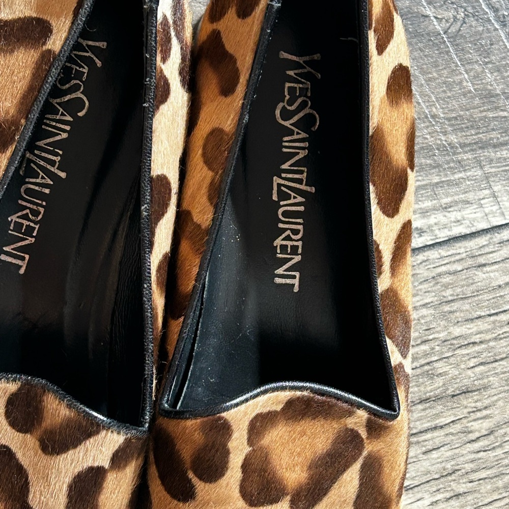Yves Saint Laurent Leopard Print Loafers Brown Black Designer Slip On Shoes - Picture 4 of 8